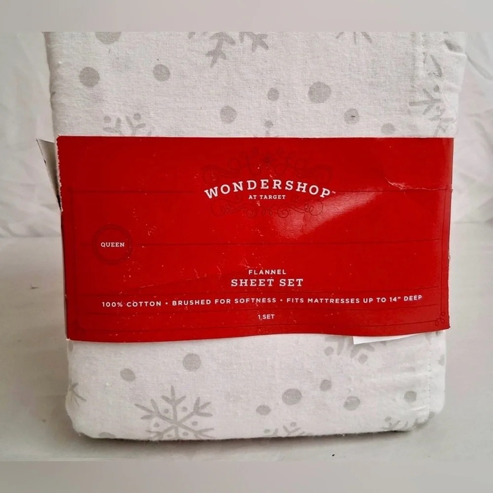 NEW Wondershop Snowflake Flannel Queen Sheet Set 100% Cotton Cozy Winter Soft